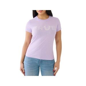 True Religion Brand Jeans Studded Logo Graphic T-Shirt Rhinestones Lavender Top